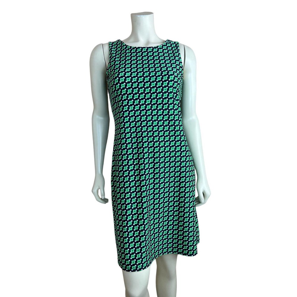 Jude Connally Geo Print Beth Dress S Green Blue Sleeveless Jude Cloth Sheath